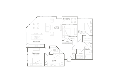 bedroom floor plan 05 | apartments in garland tx | the towers at spring creek